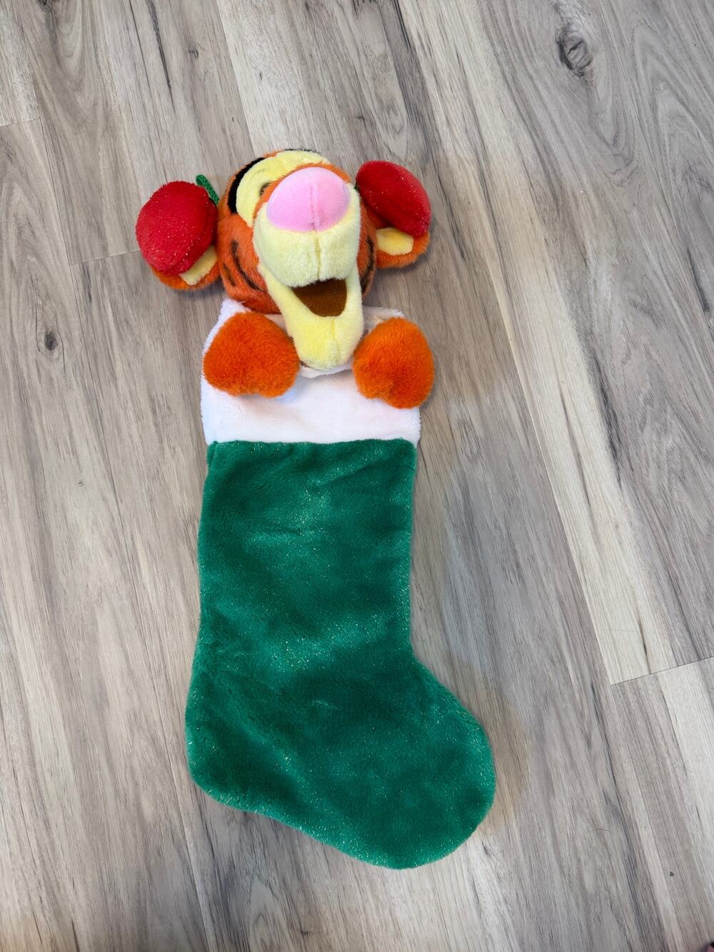 Vtg Disney Pooh Bear Tigger Plush Stuffed Christmas Stocking Earmuffs 23" x 8"